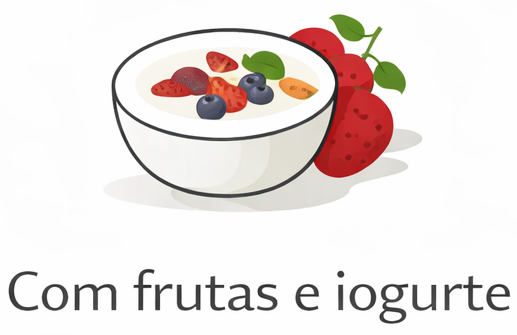 Com frutas e iogurte